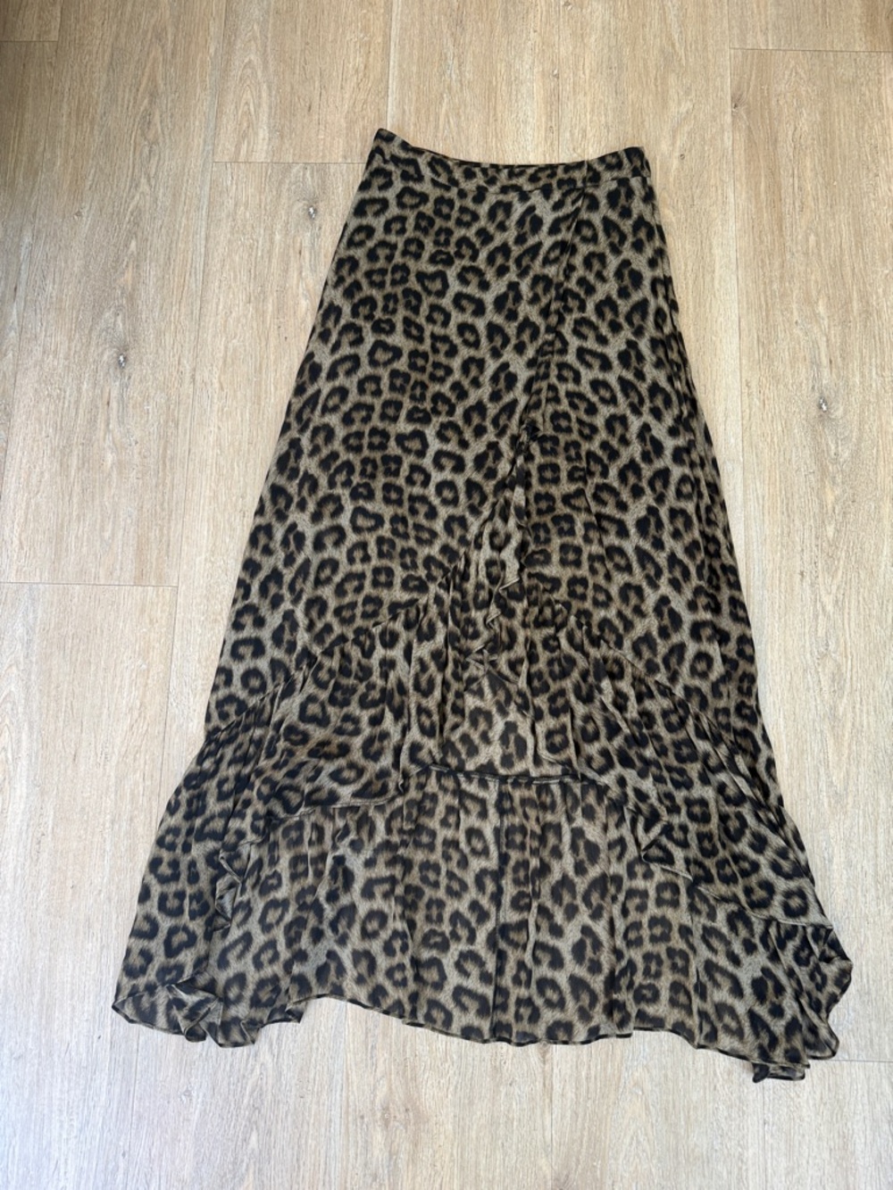 Ba&Sh Leopard Print Ruffle Hi-Low Midi Skirt in Brown 1 (US 6)